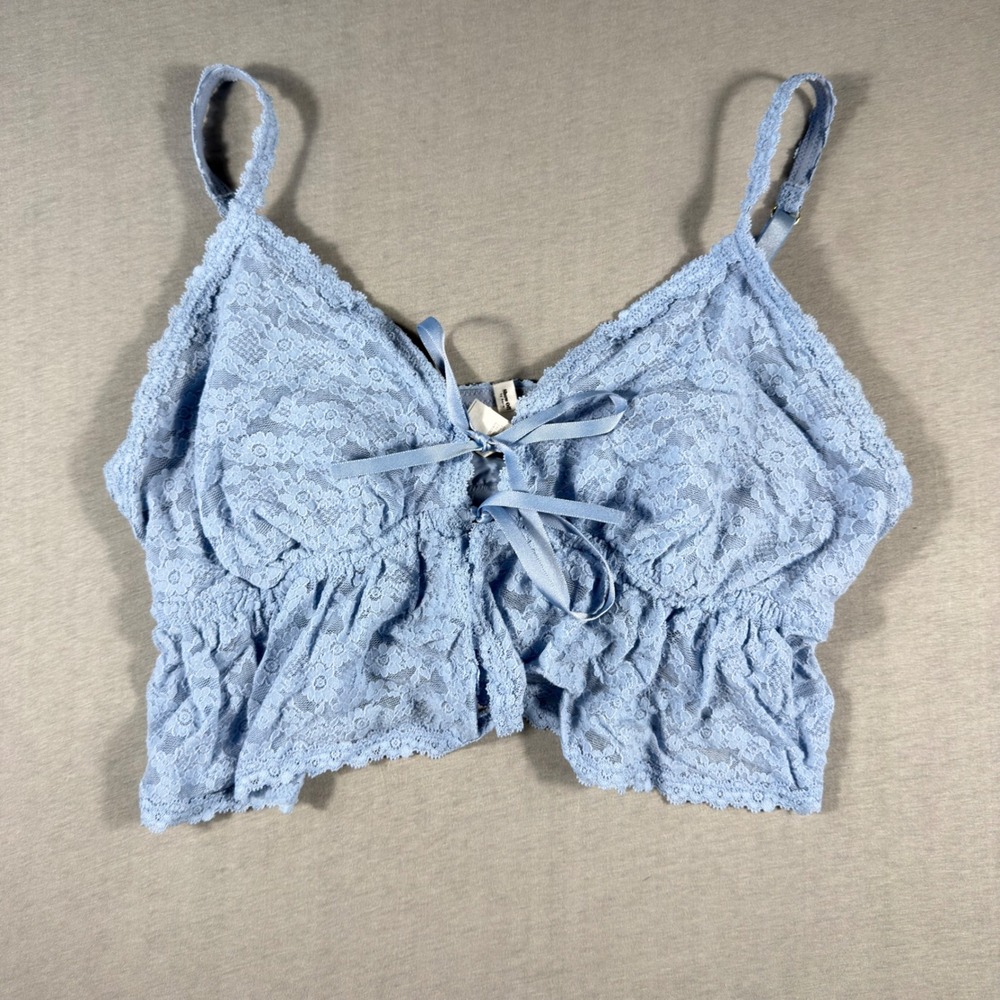 Aerie Real Good Blue Floral Lace Front Tie Ruffle Bralette XL Lingerie Top